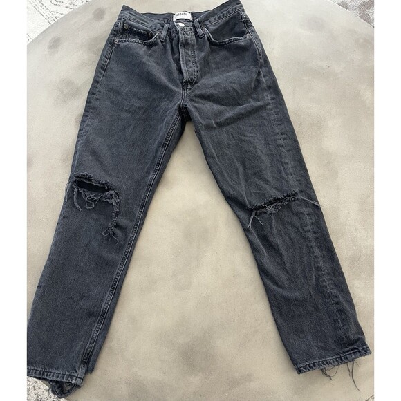 AGOLDE Riley High Rise Straight Crop Jeans Ripped Button Fly 25” Inseam Size 26 - Picture 2 of 9